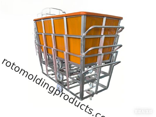 1300L Ergonomische Rotomolded Poly Box Truck Zware stoffen trolley met gegalvaniseerde stalen basis